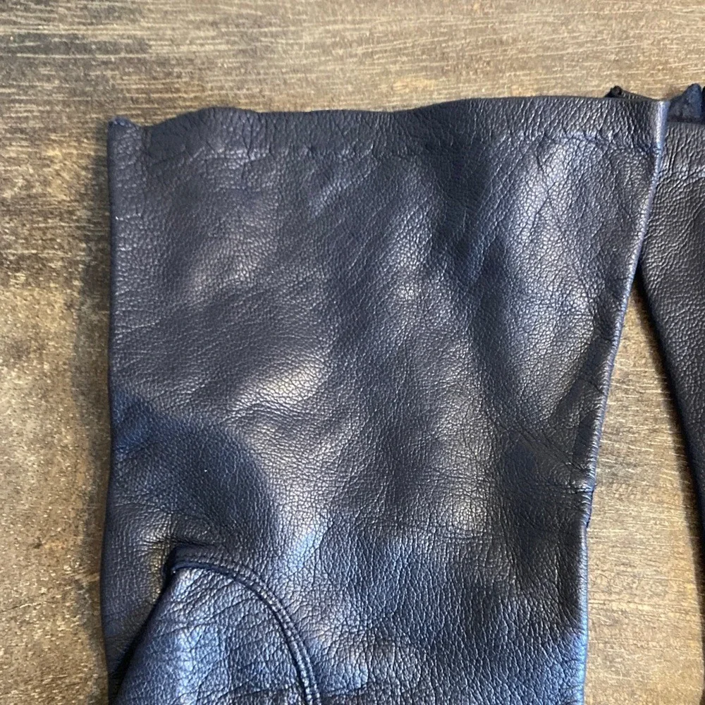 Black Leather Lace Appliqué Gloves Size Large Vintage Look Dark Romantic Classic